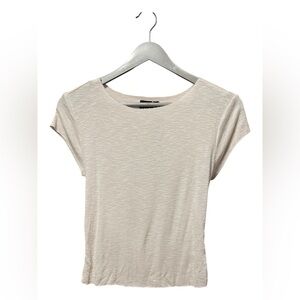 White Fox Ribbed Short Sleeve Draped Back Top – Medium